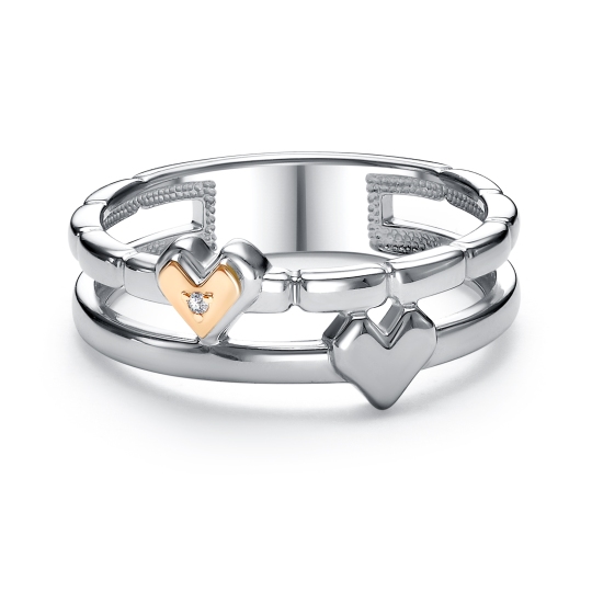 Кольцо из серебра с золотой вставкой и бриллиантом