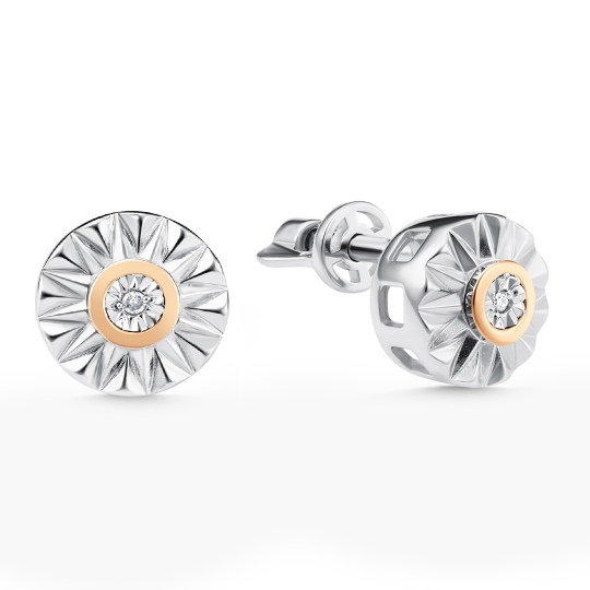 Серьги из серебра с золотыми вставками и бриллиантами