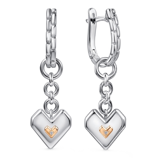 Серьги-трансформеры из серебра с золотыми вставками и бриллиантами