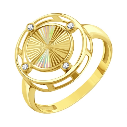 Кольцо из лимонного золота с алмазной гранью и фианитами