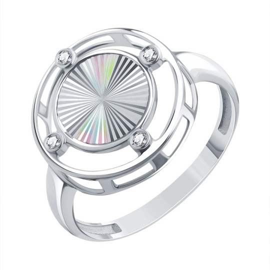 Кольцо из белого золота с алмазной гранью с фианитами