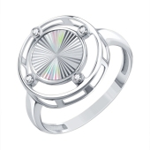 Кольцо из белого золота с алмазной гранью с фианитами