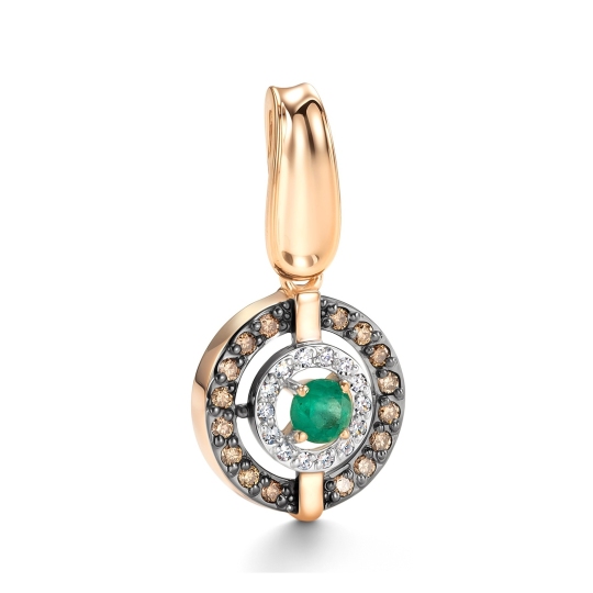 Подвеска из золота с бриллиантами, коньячными бриллиантами и изумрудом