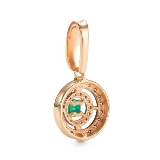 Подвеска из золота с бриллиантами, коньячными бриллиантами и изумрудом