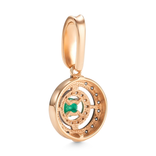 Подвеска из золота с бриллиантами, коньячными бриллиантами и изумрудом