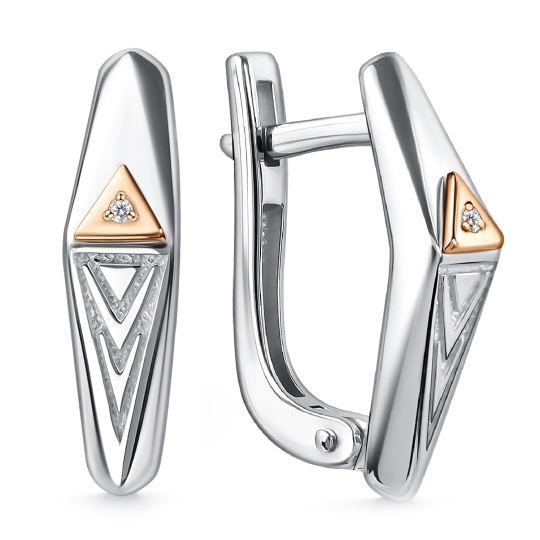 Серьги из серебра с золотыми вставками и бриллиантами