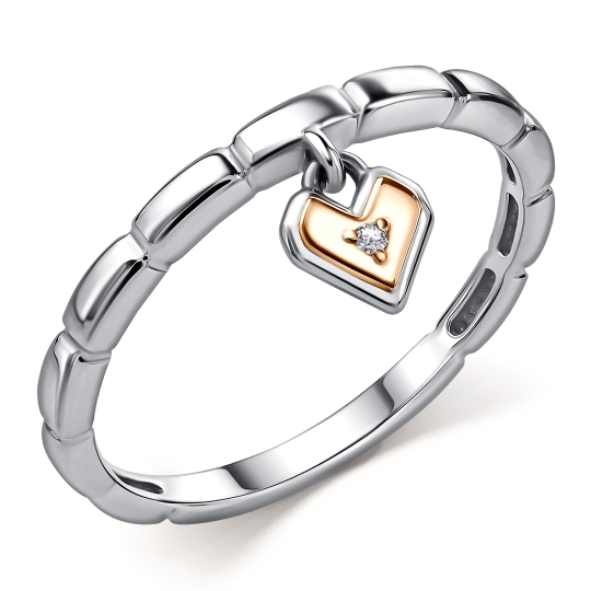 Кольцо из серебра с золотой вставкой и бриллиантом