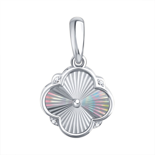 Подвеска из белого золота с алмазной гранью и фианитами