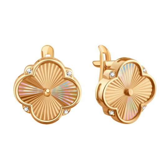 Серьги из золота с алмазной гранью и фианитами