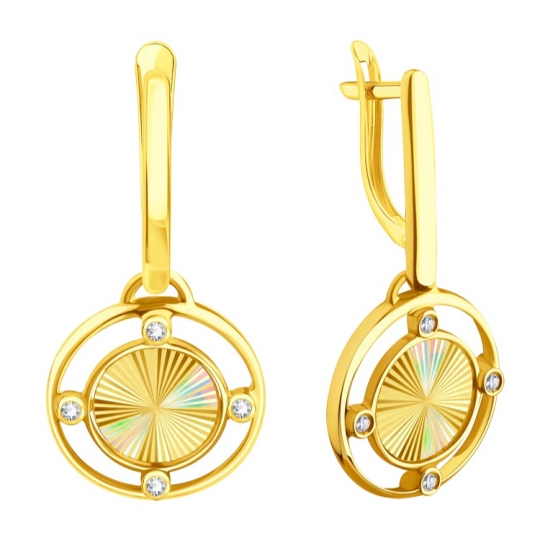 Серьги из лимонного золота с алмазной гранью и фианитами