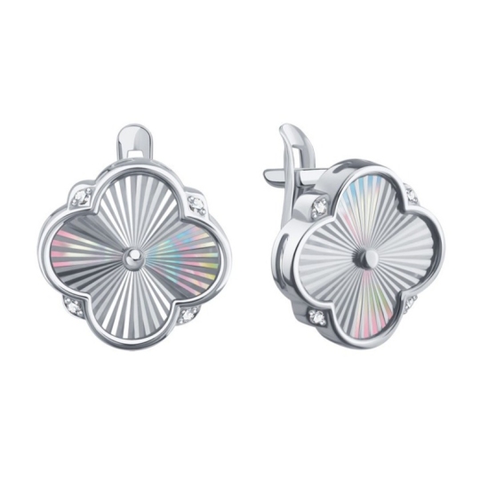 Серьги из белого золота с алмазной гранью и фианитами