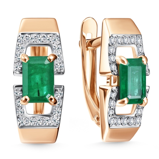 Серьги из золота с бриллиантами и изумрудом