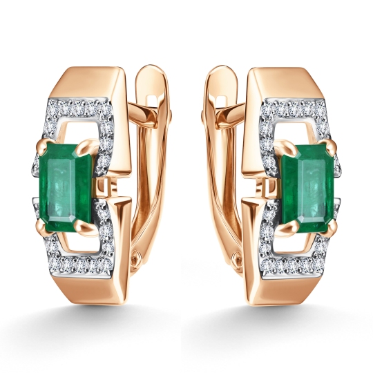 Серьги из золота с бриллиантами и изумрудом