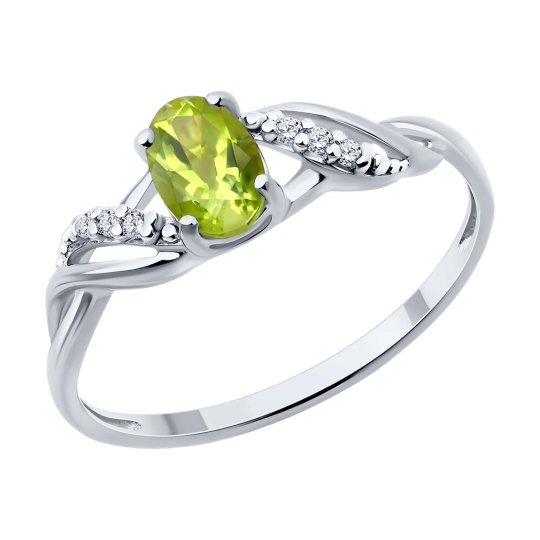 Кольцо из серебра с хризолитом и фианитами