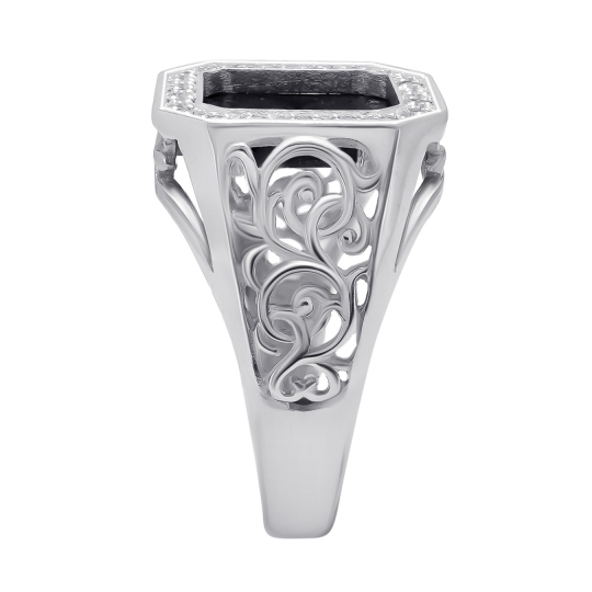 Кольцо-печатка из серебра с ониксом и фианитами