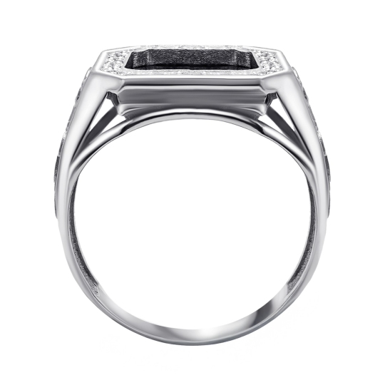 Кольцо-печатка из серебра с ониксом и фианитами