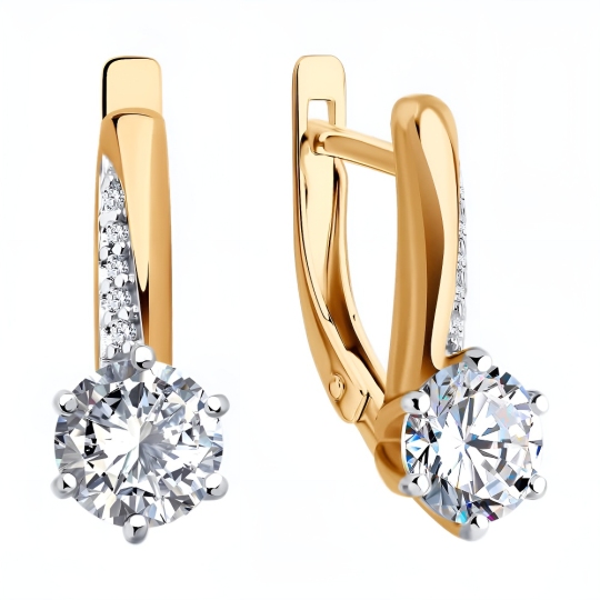 Серьги из серебра с позолотой и фианитами