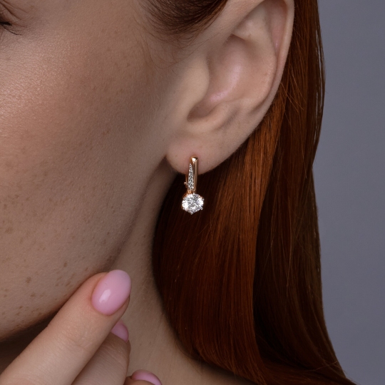 Серьги из серебра с позолотой и фианитами