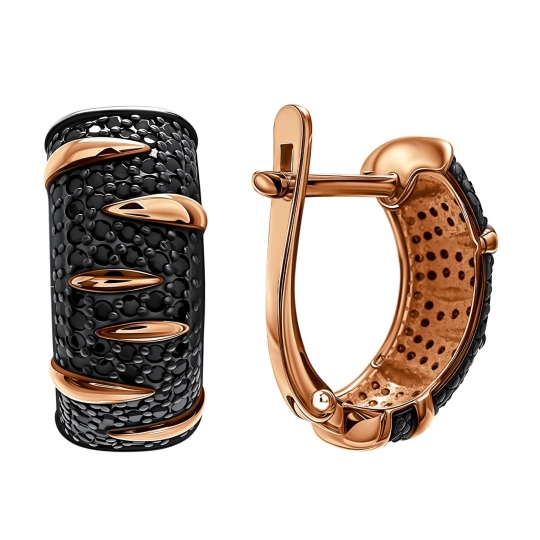 Серьги из золота с черными фианитами