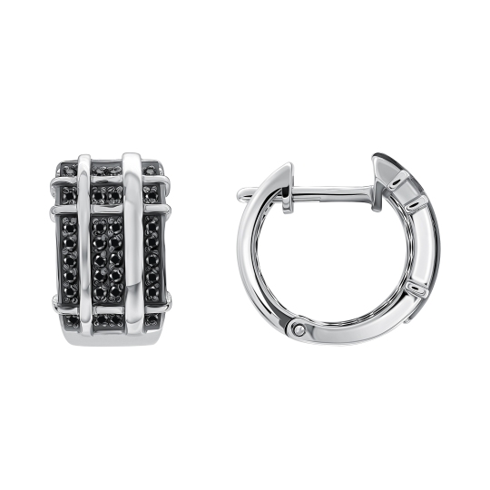 Серьги из серебра с черными фианитами