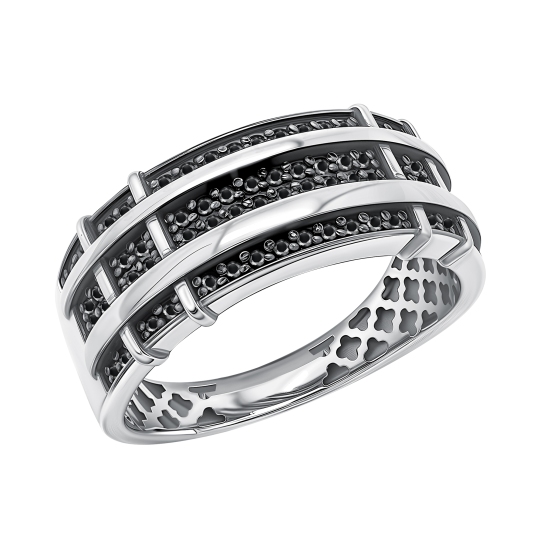 Кольцо из серебра с черными фианитами