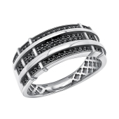 Кольцо из серебра с черными фианитами