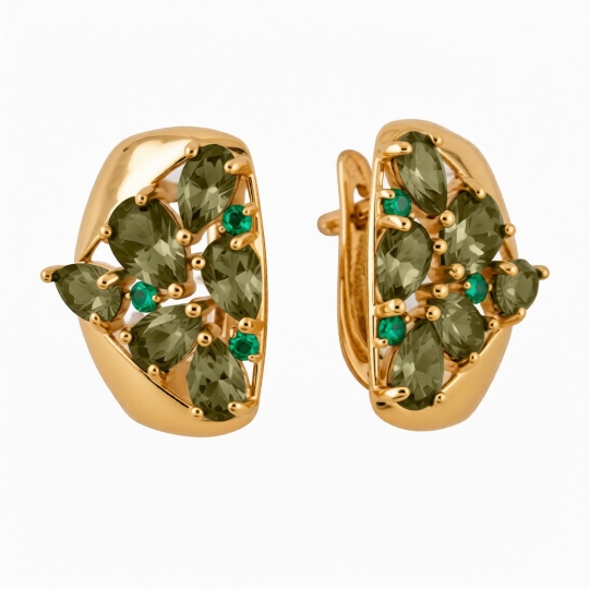 Серьги из золота с турмалинами и фианитами