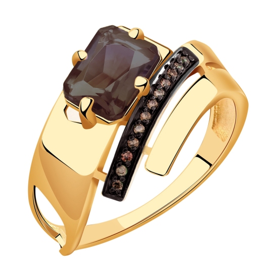Кольцо из золота с раухтопазом и фианитами