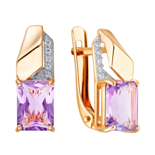 Серьги из золота с аметистами и фианитами