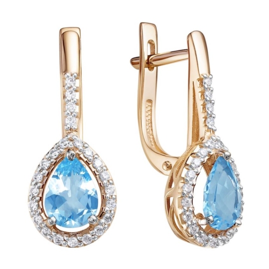 Серьги из золота с топазами Swiss и фианитами