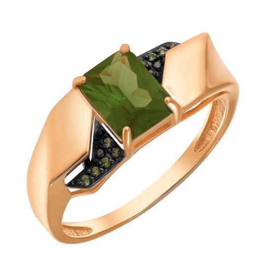 Кольцо из золота с турмалином и фианитами