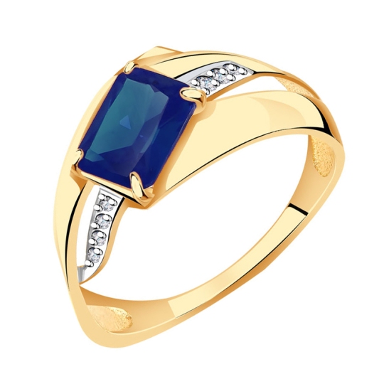 Кольцо из золота с сапфиром и фианитами