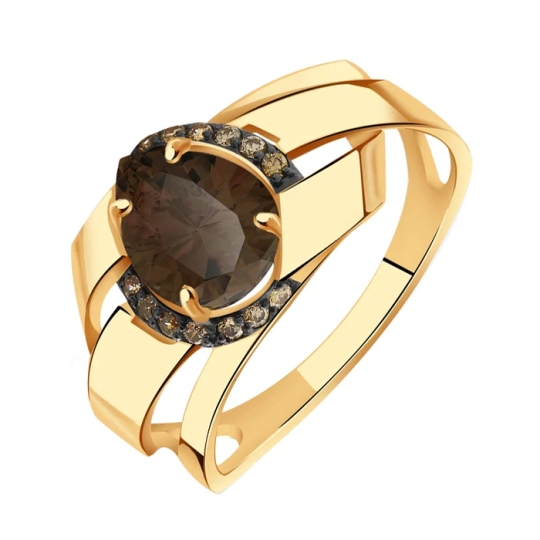 Кольцо из золота с раухтопазом и фианитами