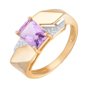 Кольцо из золота с аметистом и фианитами