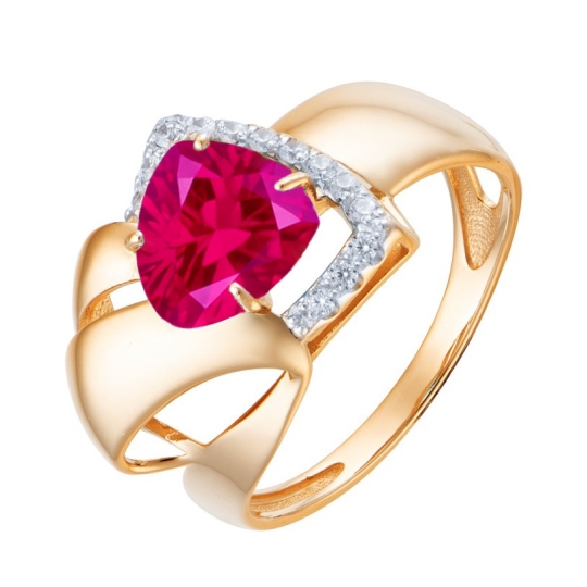 Кольцо из золота с рубином и фианитами
