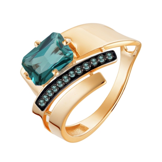 Кольцо из золота с ситаллом параиба и фианитами