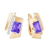 Серьги из золота с ситаллами танзанит и фианитами