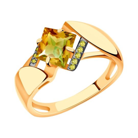 Кольцо из золота с ситаллом султанит и фианитами