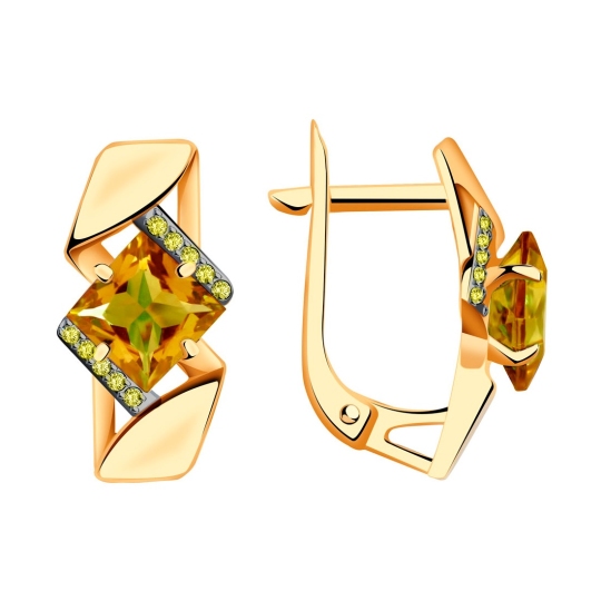 Серьги из золота с ситаллами султанит и фианитами