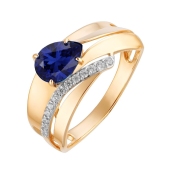 Кольцо из золота с сапфиром и фианитами