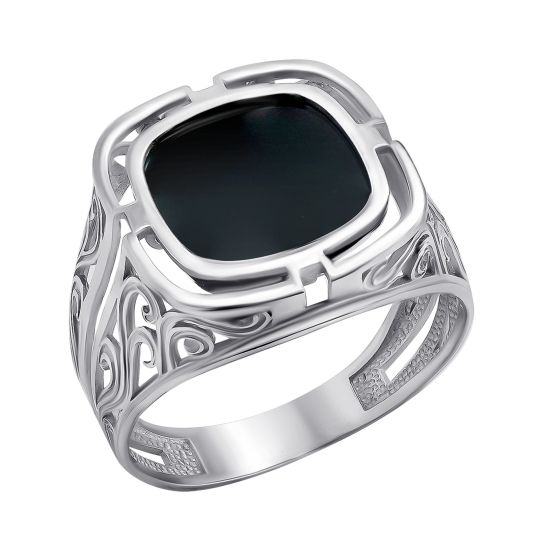 Кольцо-печатка из серебра с ониксом