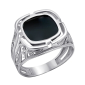 Кольцо-печатка из серебра с ониксом