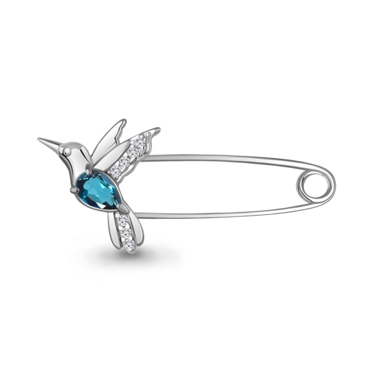 Брошь-булавка из серебра с топазом London и фианитами 