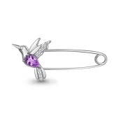 Брошь-булавка из серебра с аметистом и фианитами 