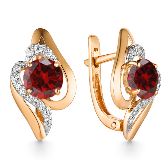 Серьги из золота с гранатами и фианитами