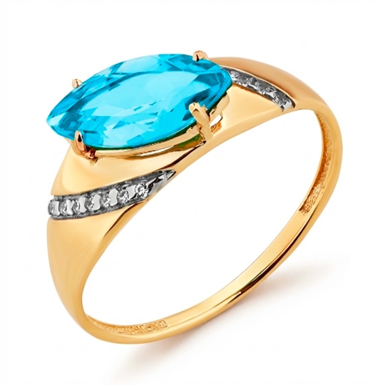 Кольцо из золота с топазом Swiss и фианитами