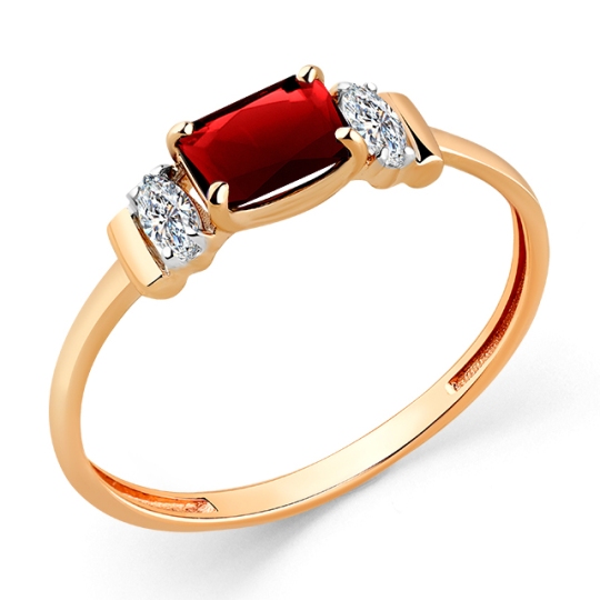 Кольцо из золота с гранатом и фианитами