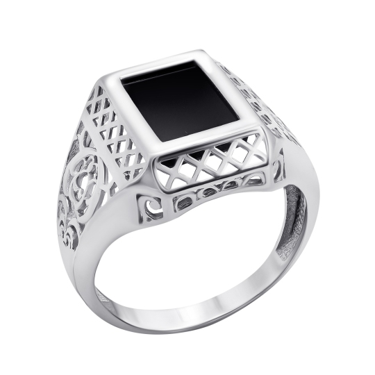 Кольцо-печатка из серебра с ониксом