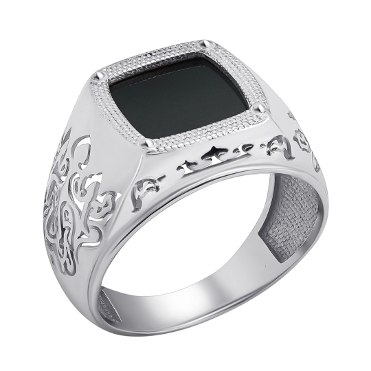 Кольцо-печатка из серебра с ониксом