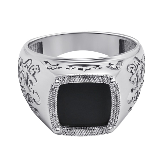 Кольцо-печатка из серебра с ониксом